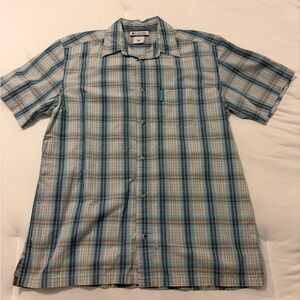 Columbia Men's Casual Blue and Tan Plaid Shirt